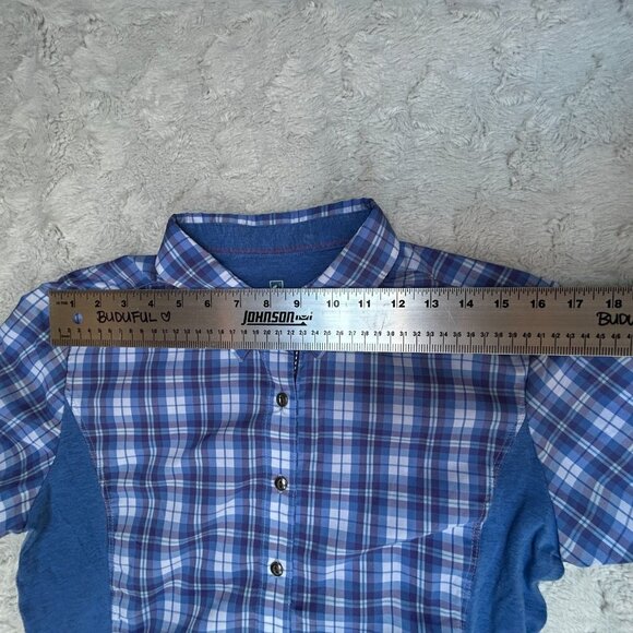 Kuhl Women's Medium Suono Button Front Shirt Plaid Short Sleeve Top Blue Casual - Picture 6 of 9